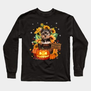 Yorkshier Terrier Halloween Pumpkin Fall Bucket Long Sleeve T-Shirt